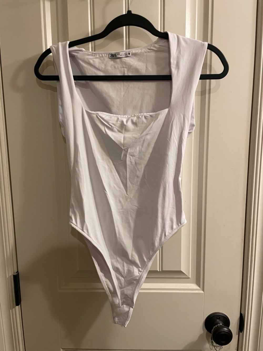 Zara White Scoop Square-Front Bodysuit